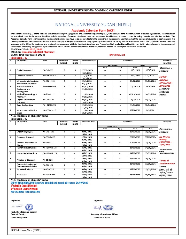 Academic calendar 
